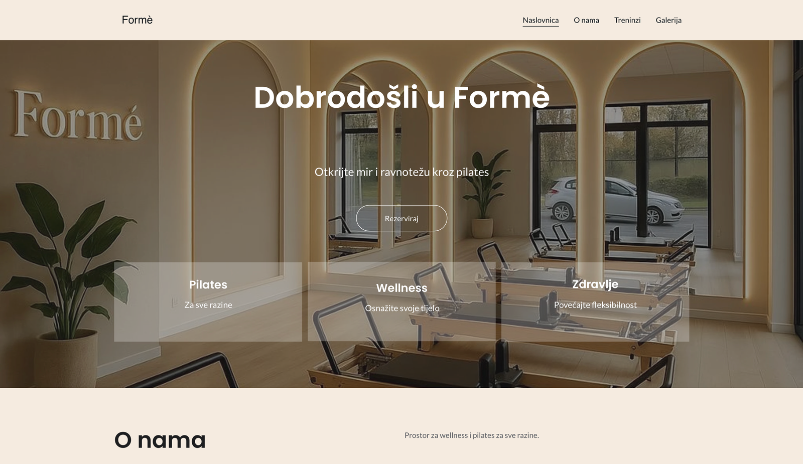 UI dizajn za Formè Pilates Studio